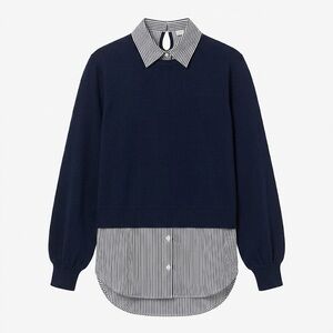 Loft Navy Sweatshirt with Shirt collar and bottom XS